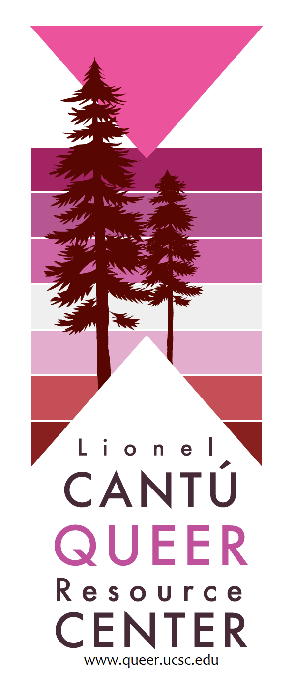 Cantú logo with Lesbian Pride Flag colors